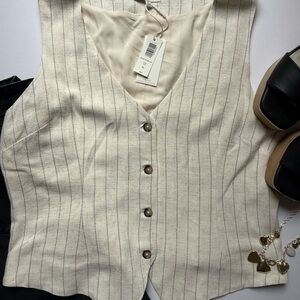Z Supply Cream Pinstripe Button-Down Vest